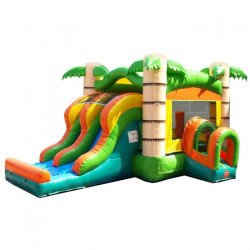 inflatable bounce house with slide kids dual lane tropical image1 1684522219 Tropical Bounce House and Double Slide Combo